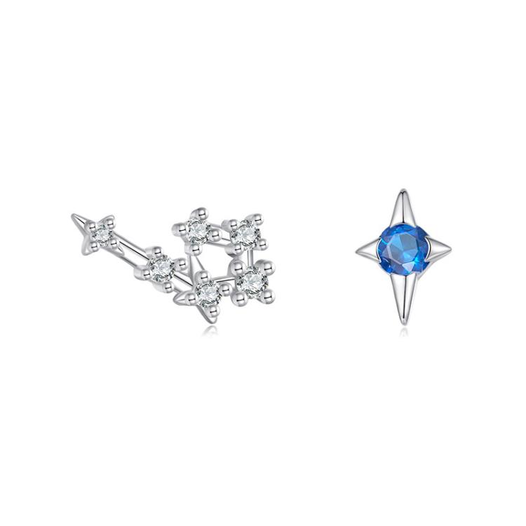 S925 Sterling Silver Inlaid Zircon Twelve Constellation Earrings, Spec: Gemini