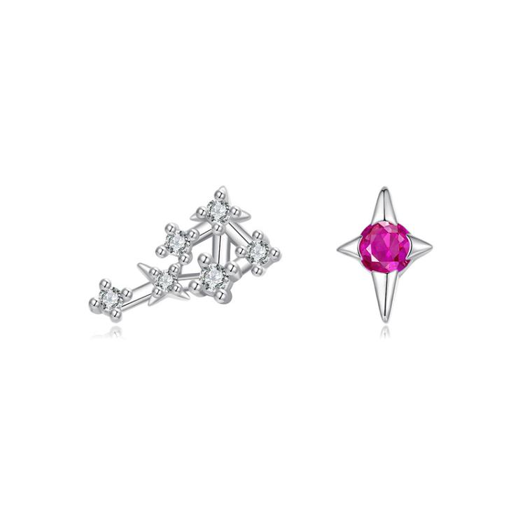 S925 Sterling Silver Inlaid Zircon Twelve Constellation Earrings, Spec: Libra