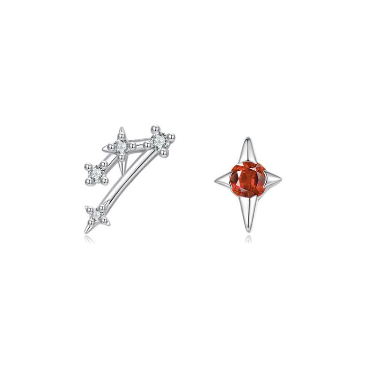 S925 Sterling Silver Inlaid Zircon Twelve Constellation Earrings, Spec: Taurus