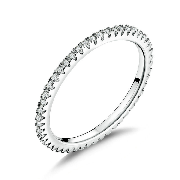 S925 Sterling Silver Ladies Fashion Ring Diamond Simple Ring, Size: 6