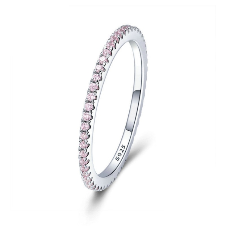 S925 Sterling Silver Ladies Fashion Ring Diamond Simple Ring, Size: 9