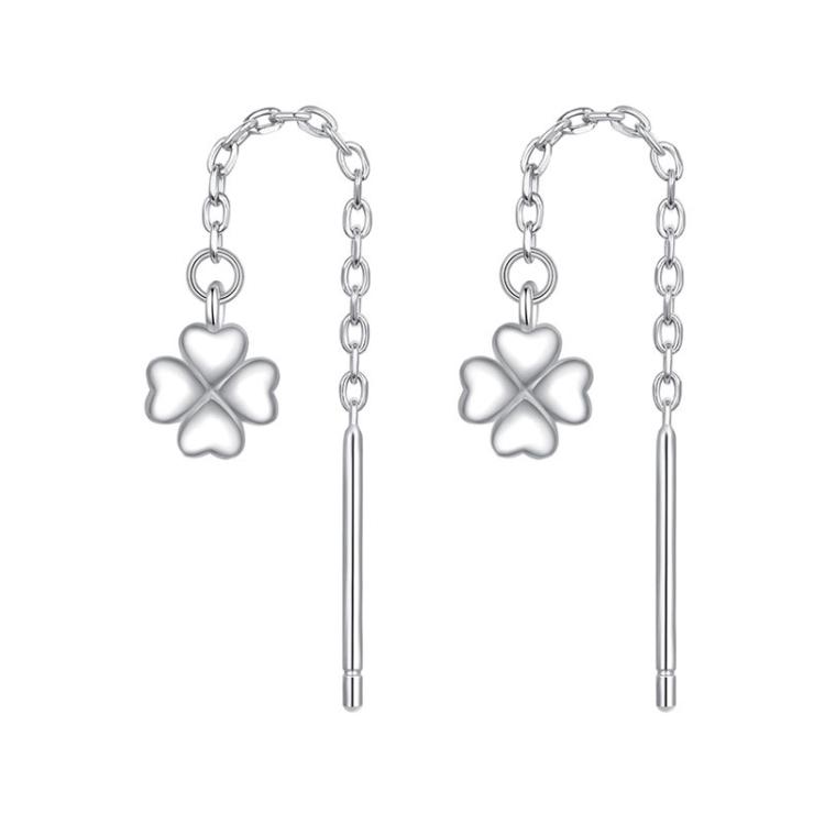 S925 Sterling Silver Lucky Four-leaf Clover Ear Wire Ear Stud Earrings(SCE1833)
