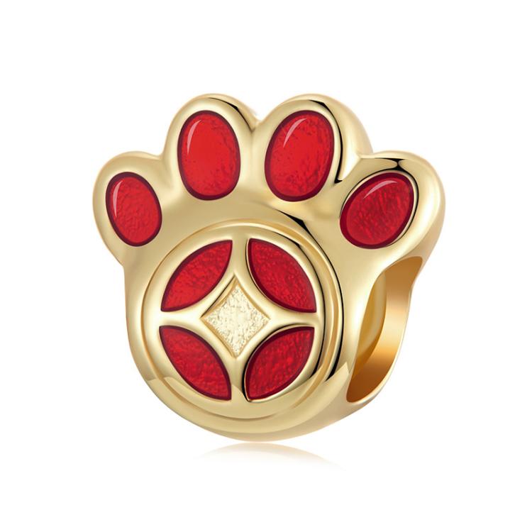 S925 Sterling Silver Lucky Paw Print DIY Beads(SCC3003)