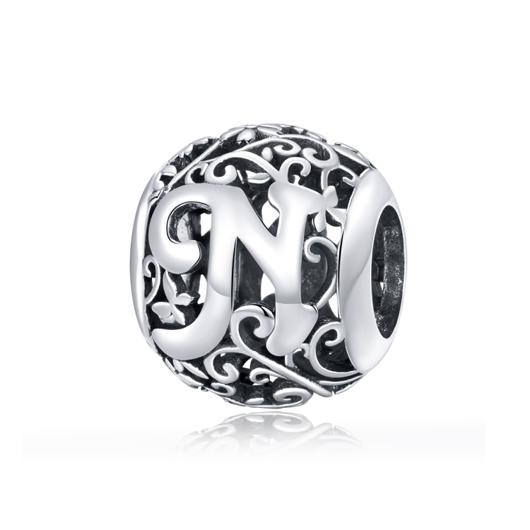 S925 Sterling Silver Mori Series Hollow Letters Beads DIY Bracelet Necklace Accessories(N)