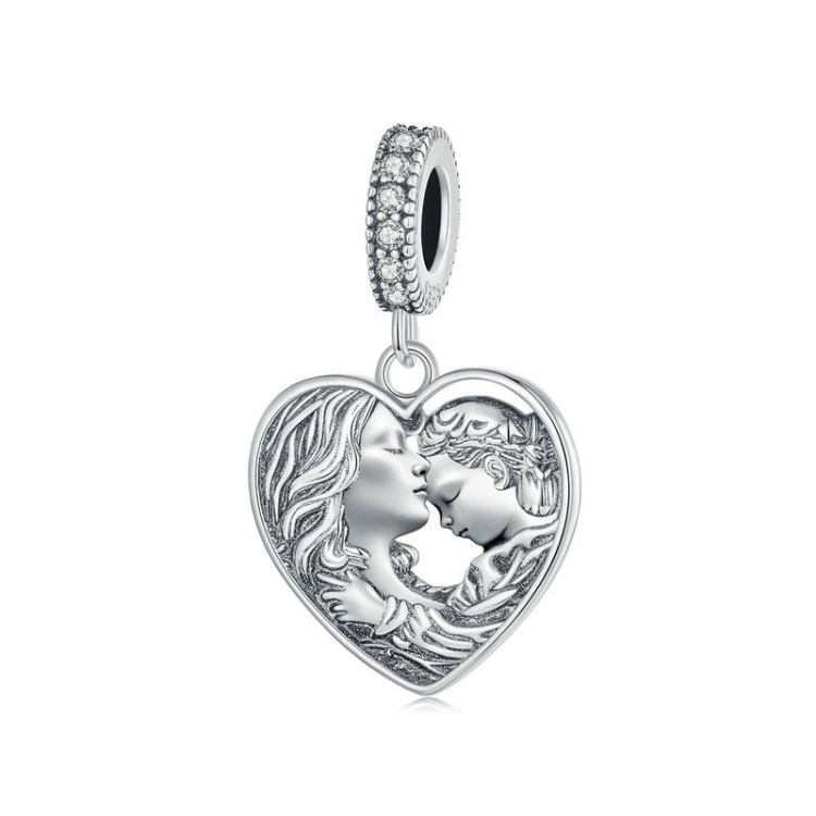 S925 Sterling Silver Mother-daughter Love Heart DIY Beads(SCC2765)