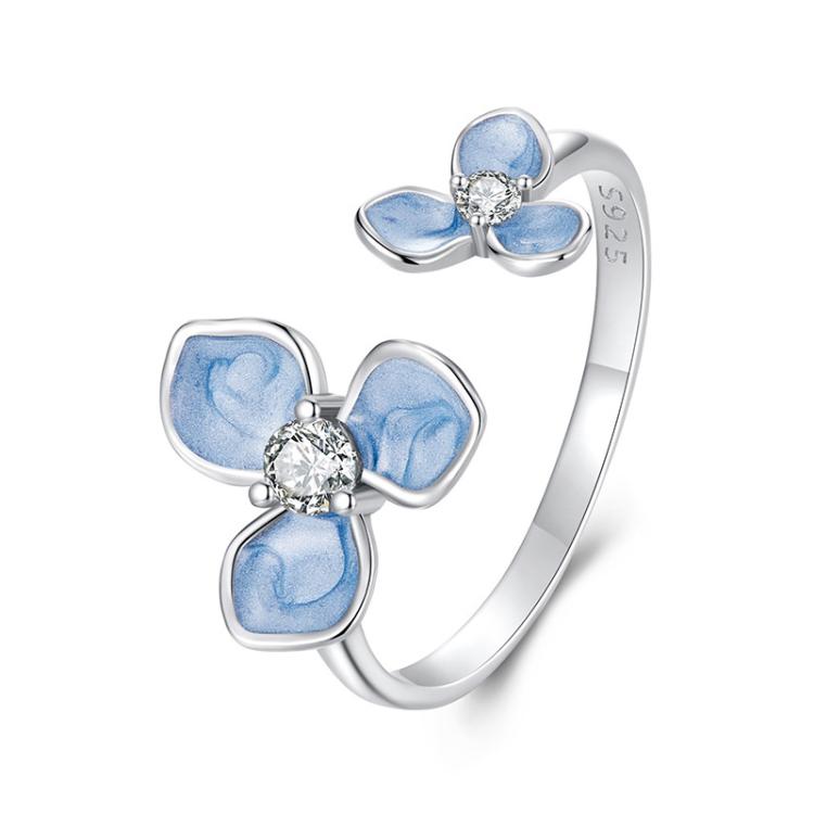 S925 Sterling Silver Oil Drop Craft Flower Opening Adjustable Ring(SCR1089-E)
