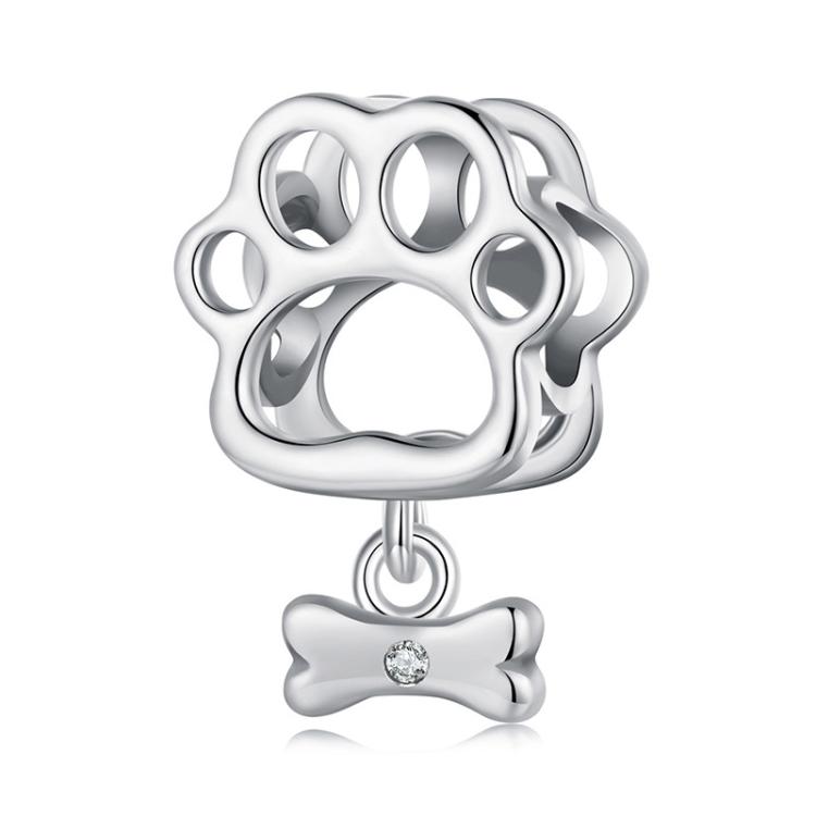 S925 Sterling Silver Oxidized Cute Hollow Paw Print Beads Animal Bracelet Accessories(SCC2955)