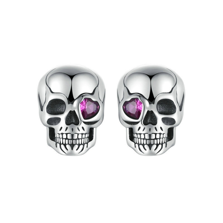 S925 Sterling Silver Oxidized Dark Style Skull Earrings Halloween Earrings(SCE1771)