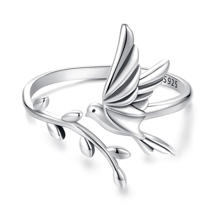 S925 Sterling Silver Oxidized Flying Bird Open Ring(SCR1085-E)