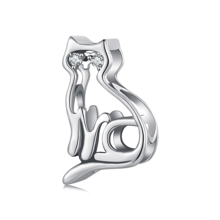 S925 Sterling Silver Oxidized Fun Hollow Cat Beads Cute Animal Accessories(SCC2954)