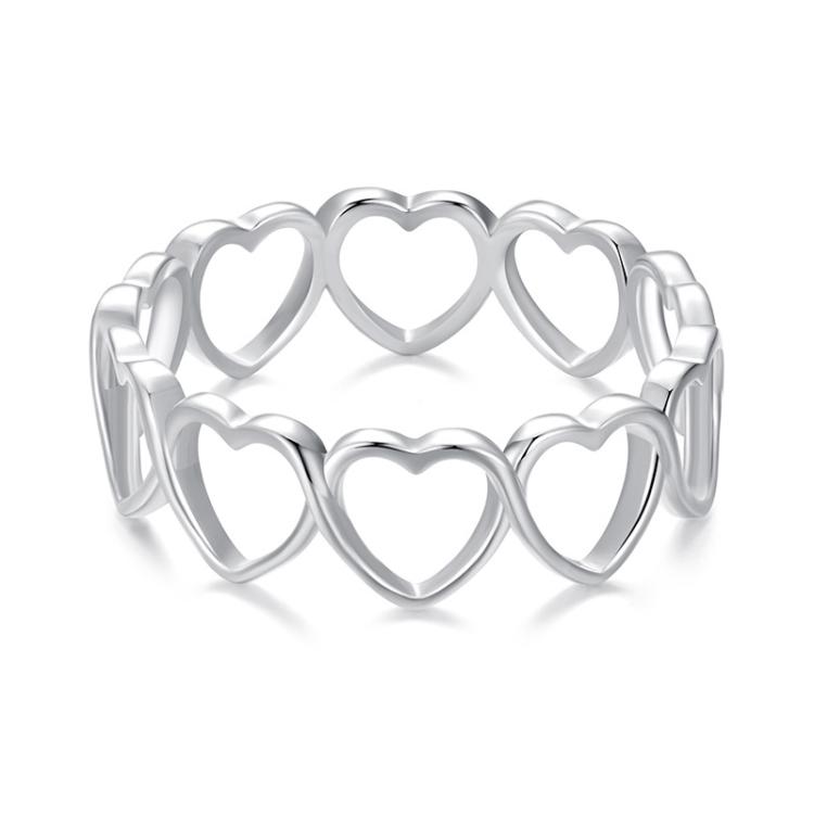 S925 Sterling Silver Oxidized Heart-shaped Hollow Ring(No.8)