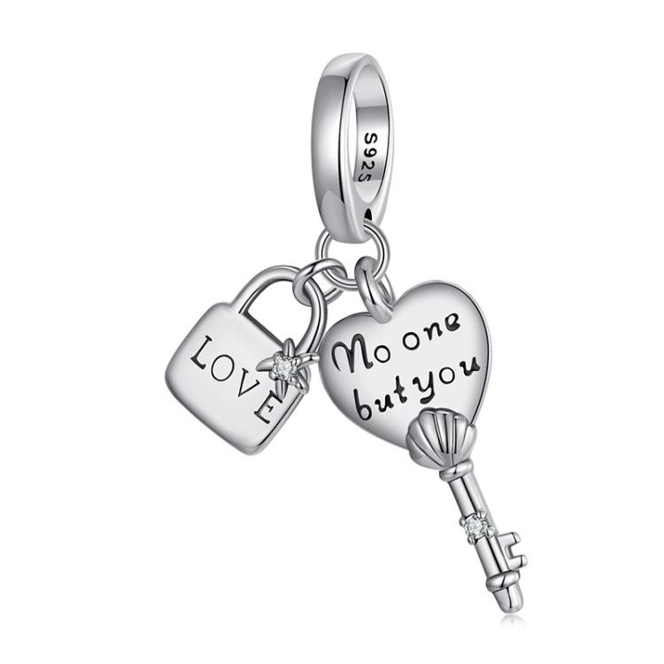 S925 Sterling Silver Oxidized Love Heart Lock Pendant DIY Beads(SCC3008)
