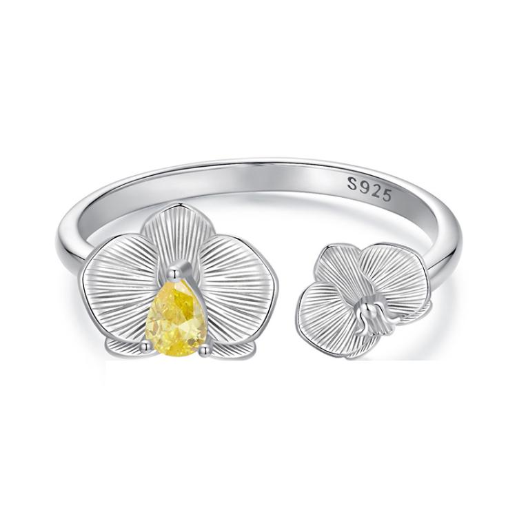 S925 Sterling Silver Phalaenopsis Flower Adjustable Open Ring(BSR659-E)