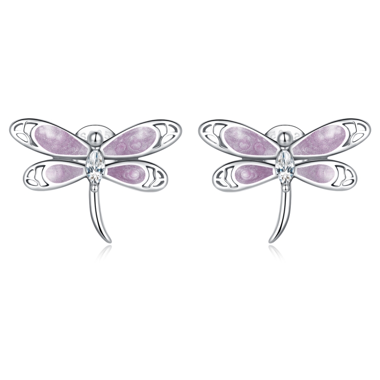 S925 Sterling Silver Pink Dragonfly Ear Stud Women Earrings