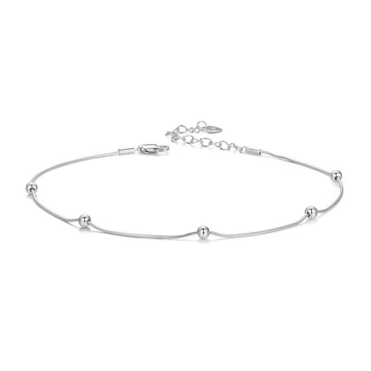 S925 Sterling Silver Plated Platinum Snake Bone Beads Thin Anklet(BST009)