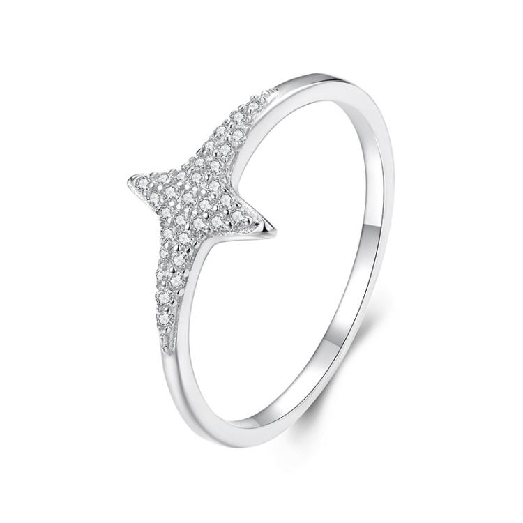 S925 Sterling Silver Plated White Gold Shining Four-pointed Star Zircon Ring(No.7)
