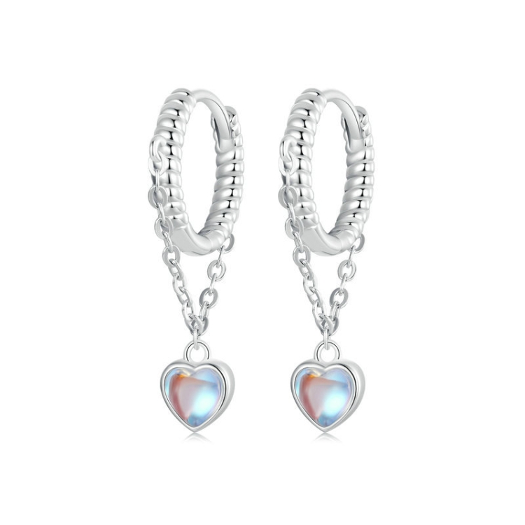 S925 Sterling Silver Platinum-Plated Agile Heart Tassel Earrings(BSE995)