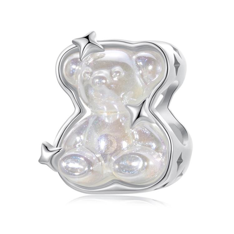 S925 Sterling Silver Platinum-Plated Aurora Cute Bear DIY Beads(SCC2944)