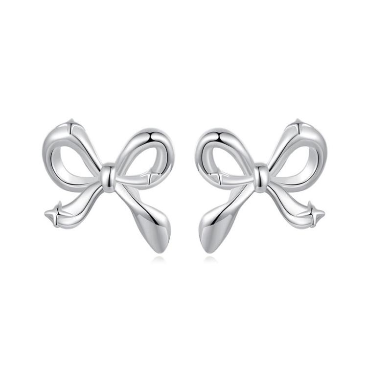 S925 Sterling Silver Platinum-Plated Bow Earrings(SCE1838)