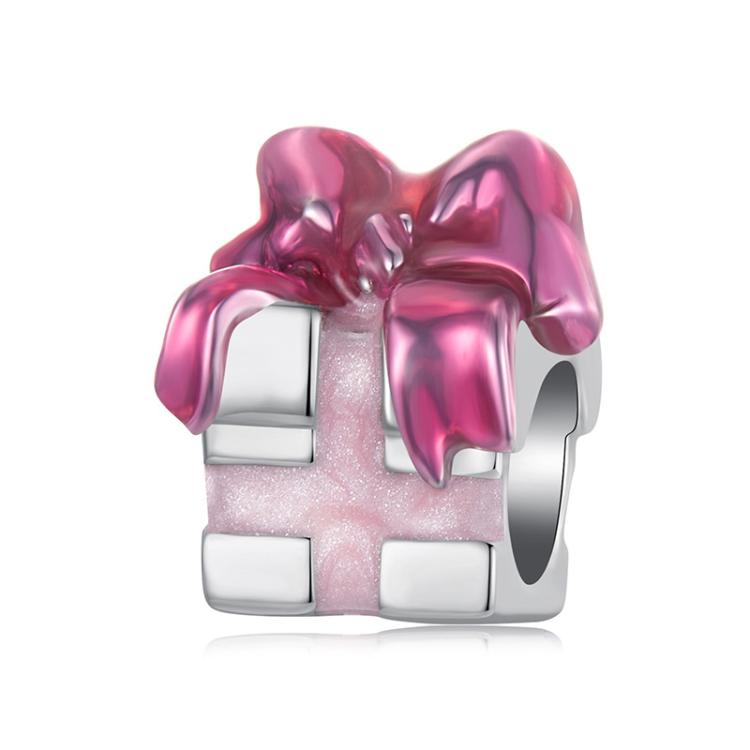 S925 Sterling Silver Platinum-plated Bow Gift Box DIY Beads(SCC2980)
