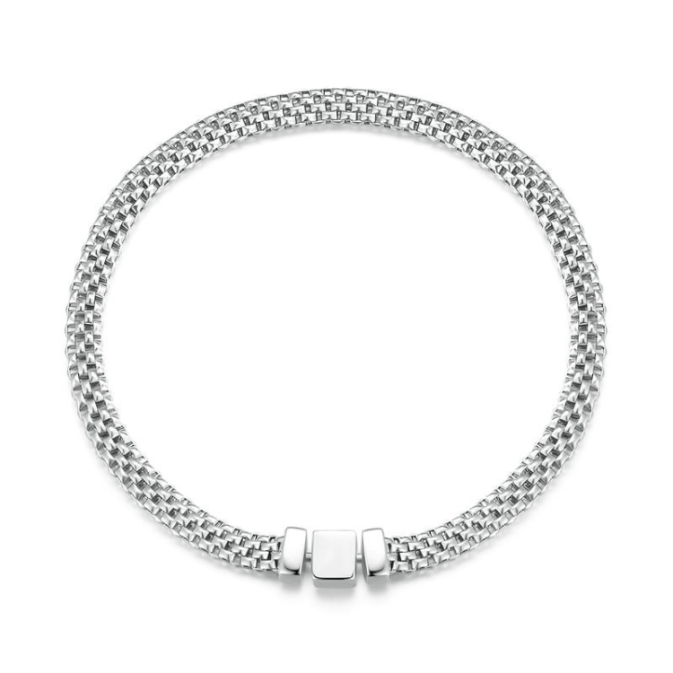 S925 Sterling Silver Platinum Plated Braided Basic Bracelet, Size: 17cm