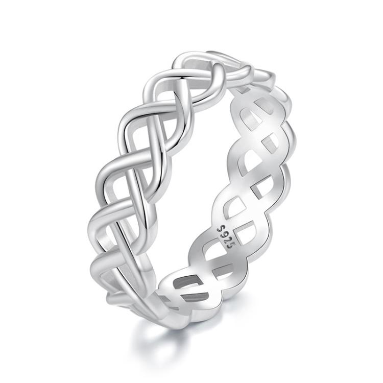 S925 Sterling Silver Platinum-plated Braided Hollow Ring(No.7)