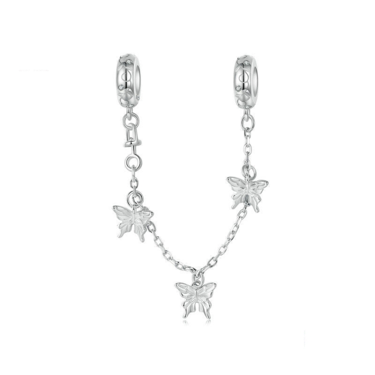 S925 Sterling Silver Platinum-Plated Butterfly Safety Chain Bracelet Bead Accessories(SCC2829)