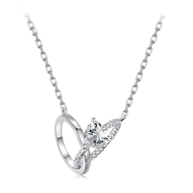 S925 Sterling Silver Platinum-Plated Couple Double Ring Necklace(SCN535)