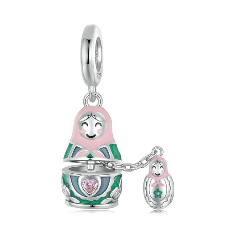 S925 Sterling Silver Platinum-Plated Cute Doll Pendant Jewelry Beads(SCC2901)