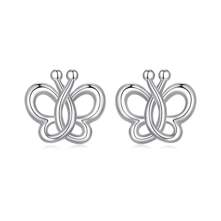 S925 Sterling Silver Platinum-Plated Cute Hollow Butterfly Earrings(BSE1168)