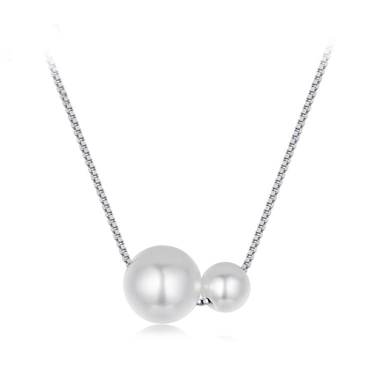 S925 Sterling Silver Platinum-Plated Elegant Pearl Necklace Adjustable Clavicle Chain(BSN429)