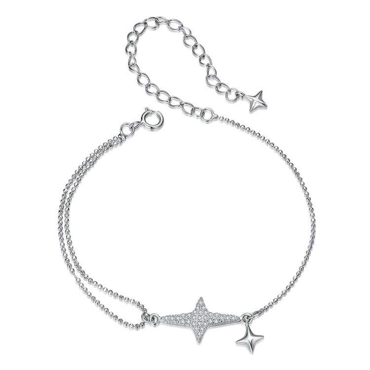 S925 Sterling Silver Platinum-Plated Four-Pointed Star Zircon Bracelet(BSB199)