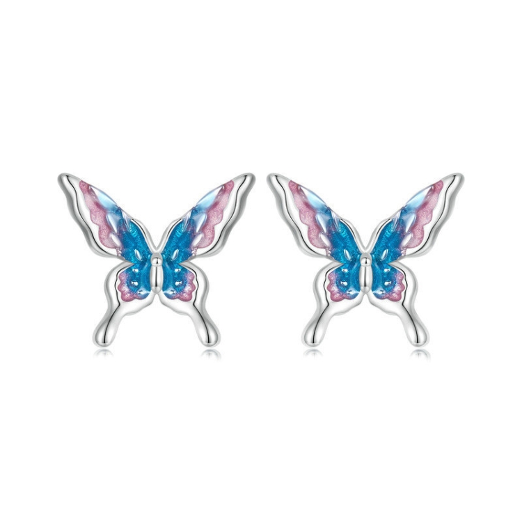 S925 Sterling Silver Platinum Plated Gradient Butterfly Earrings(BSE987)