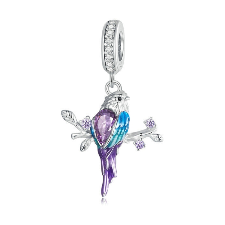 S925 Sterling Silver Platinum Plated Gradient Color Kingfisher Pendant DIY Beads(BSC985)