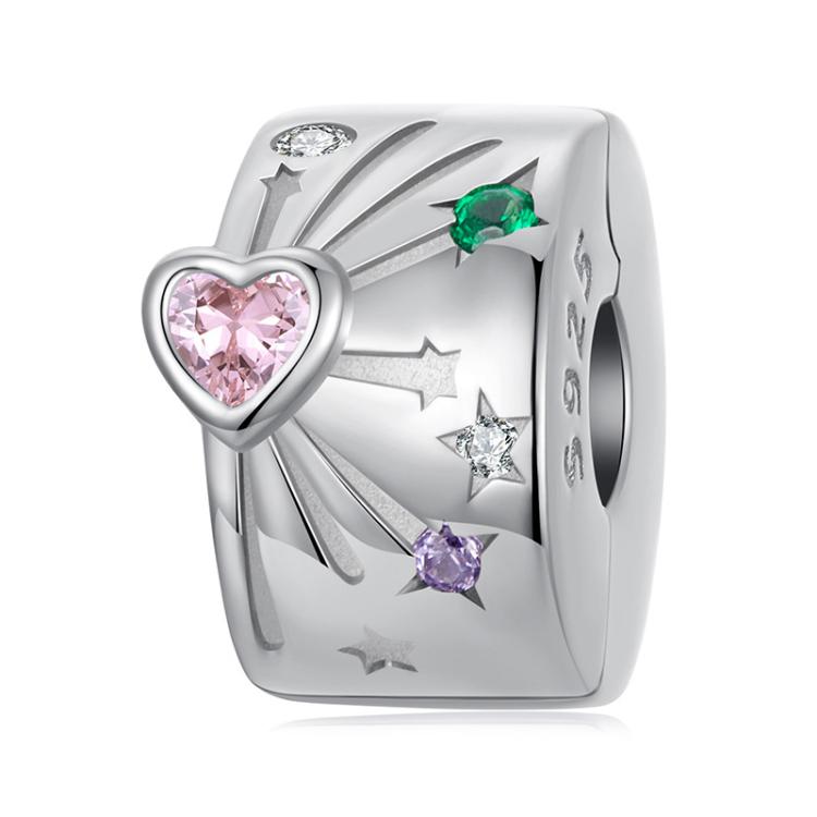 S925 Sterling Silver Platinum-plated Heart Fireworks Silicone Buckle DIY Beads(BSC1095)