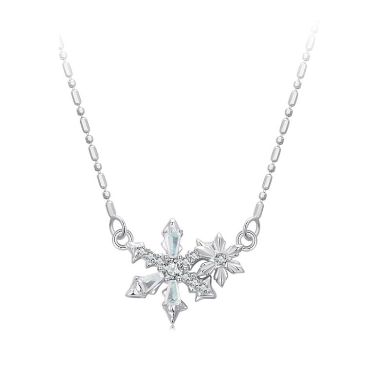 S925 Sterling Silver Platinum-plated Ice Flower Necklace(BSN417)