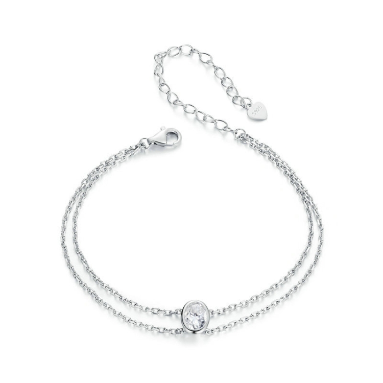 S925 Sterling Silver Platinum Plated Moissanite Double Layer Bracelet(MSB012)