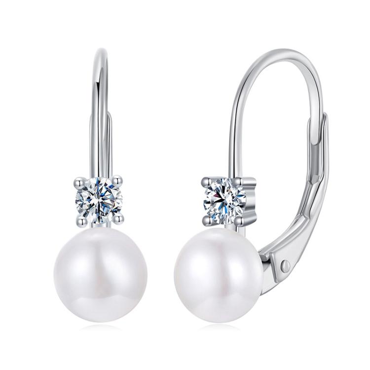 S925 Sterling Silver Platinum-Plated Moissanite Freshwater Pearl Elegant Earrings(MSE078)