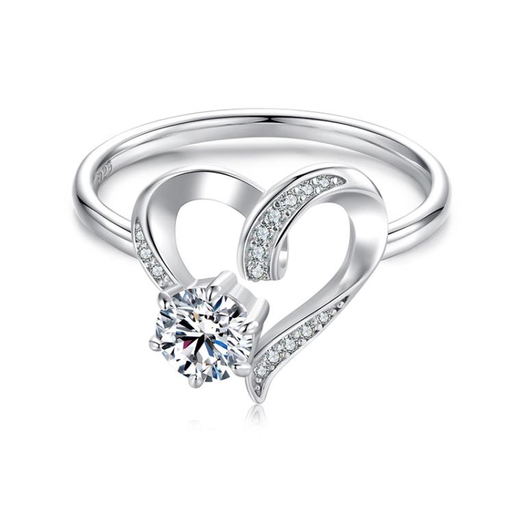 S925 Sterling Silver Platinum-Plated Moissanite Heart-shaped Ring(6)