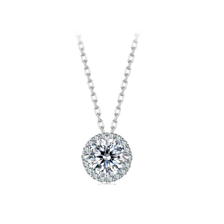 S925 Sterling Silver Platinum-Plated Moissanite Necklace, Size: L