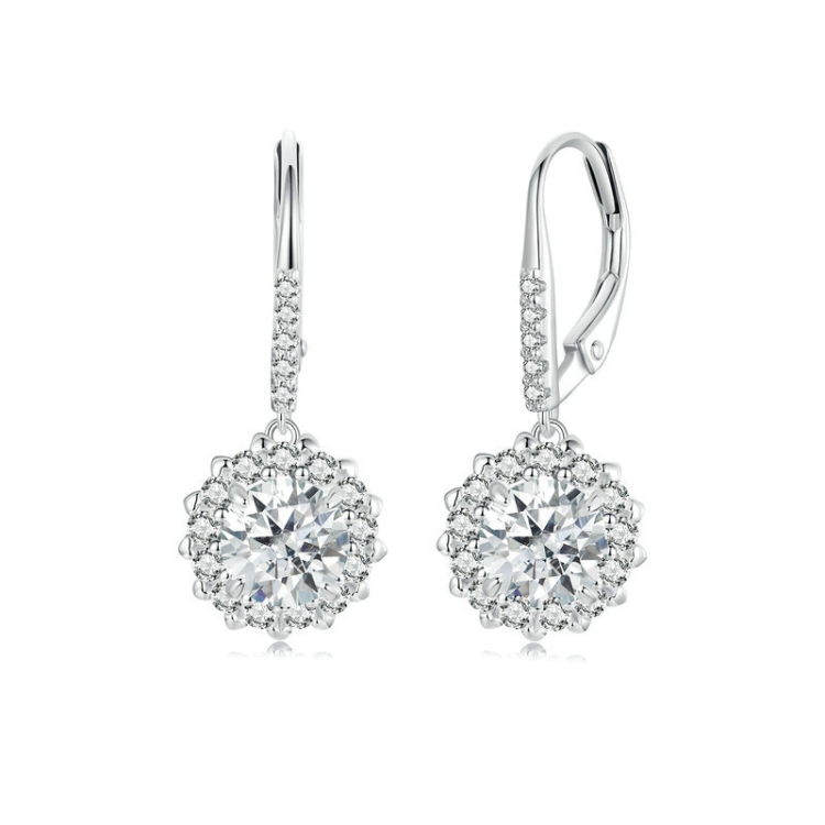 S925 Sterling Silver Platinum Plated Moissanite Women Earrings(MSE046)