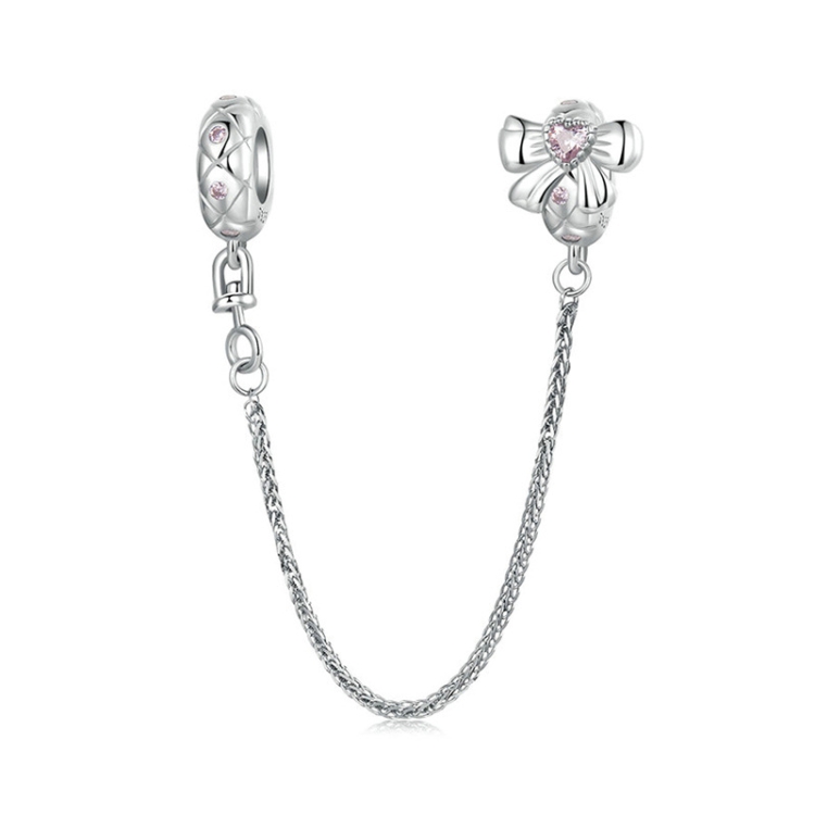S925 Sterling Silver Platinum-Plated Romantic Bow Safety Chain DIY Beaded Accessories(BSC1053)