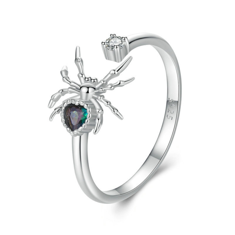 S925 Sterling Silver Platinum-plated Spider Adjustable Open Ring(SCR1071-E)
