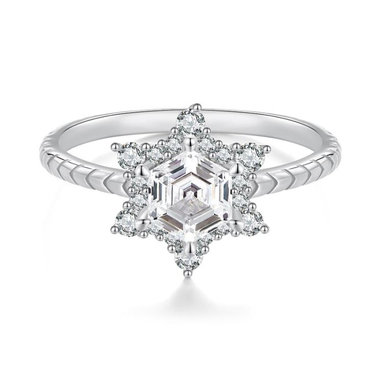 S925 Sterling Silver Platinum Snowflake Ring, Size: No. 8