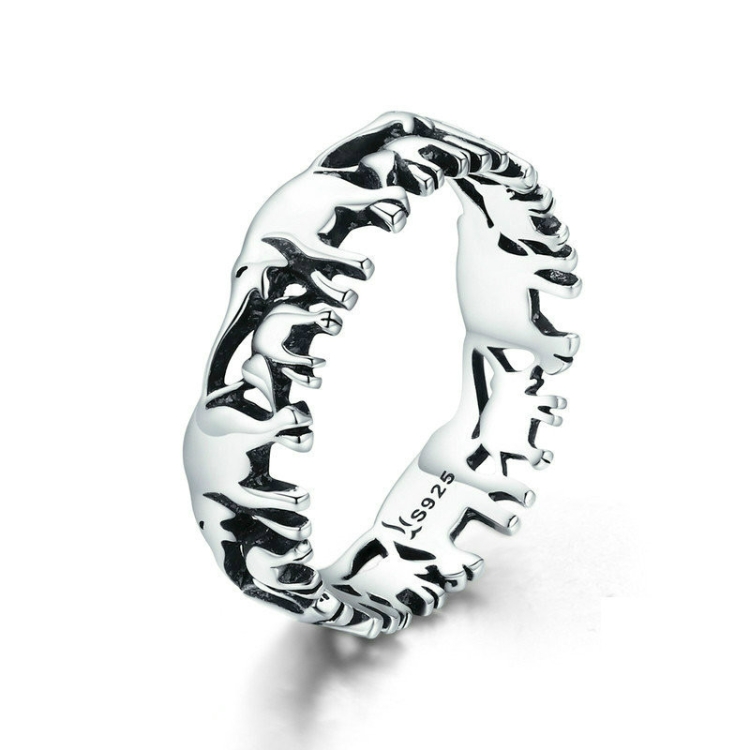 S925 Sterling Silver Ring Elephant Family Vintage Inlaid Ring, Size: 9 US Size