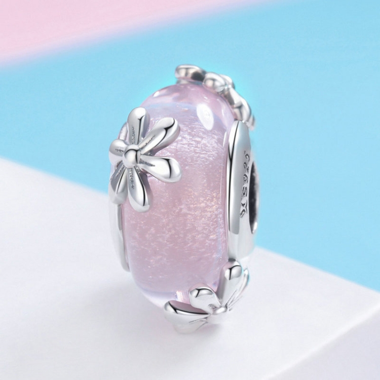 S925 Sterling Silver Seasons Colored Glass Beads DIY Bracelet Accessories(Pink)
