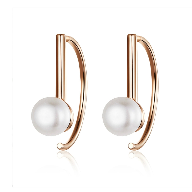 S925 Sterling Silver Shell Beads Simple Earrings, Color:Rose Gold