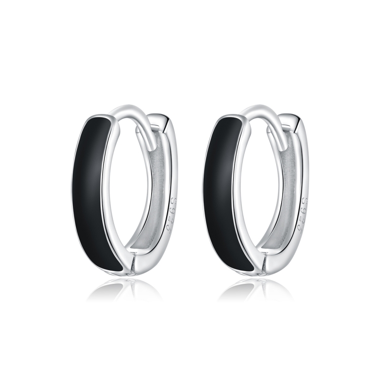 S925 Sterling Silver Simple Black White Ear Studs Women Earrings