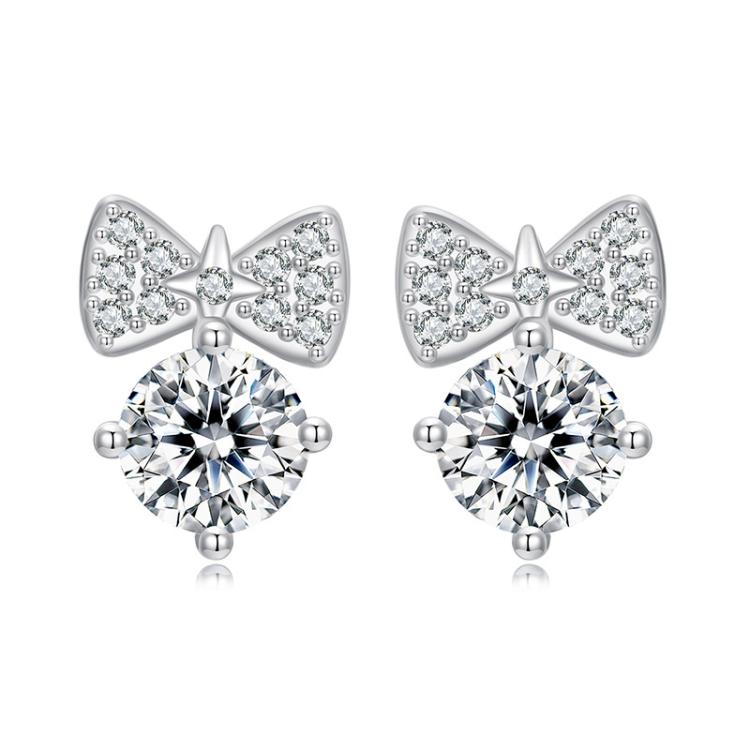 S925 Sterling Silver Sweet Girly Bow Earrings(BSE1143)