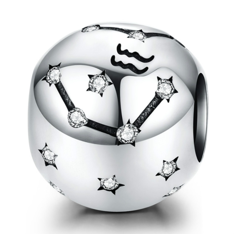 S925 Sterling Silver Twelve Constellation Beaded DIY Bracelet Accessories Jewelry Silver Beads, Style:Aquarius